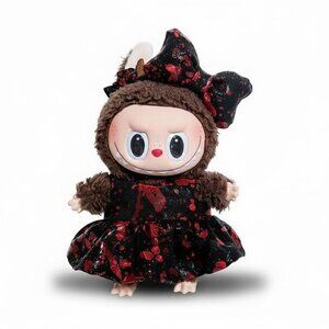 Labubu Metallic Blood Splatter Spooky Dress with Matching Bow Outfit